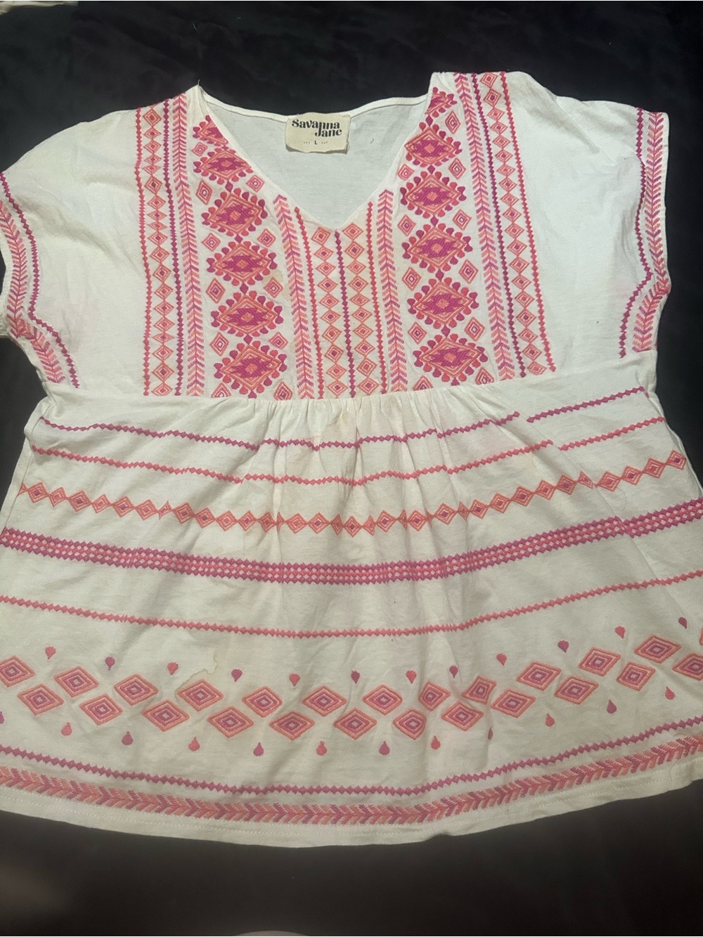 Savanna Jane White Tunic Top with Pink Embroidery